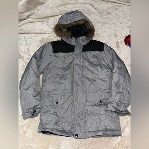 Swiss Tech Boys Gray and Black Hooded Puffer Jacket